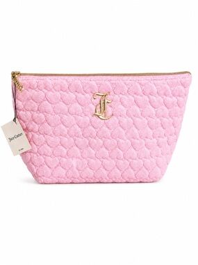 Juicy Couture Pink Terry Cloth Heart Quilted Cosmetic Bag Zip Pouch
